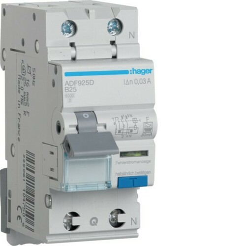 Hager Fehlerstromschutzschalter 1P+N 6kA B-25A 30mA ADF925D