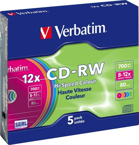 Verbatim CD-RW 80Min/700MB/8-12 Slimcase (5 Disc) VERBATIM 43167(VE5)