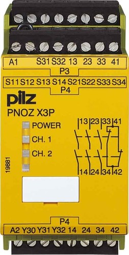 Pilz Not-Aus-Schaltgerät 24-240ACDC3n/o1nc1so PNOZ X3P #777313