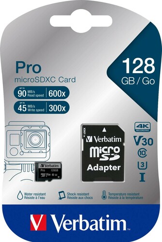 Verbatim microSDXC Card 128GB PRO,U3,UHS-3,4KUHD VERBATIM 47044