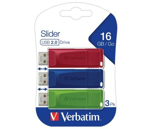 Verbatim USB 2.0 Stick 16GB Slider,rt-bl-gn 49326