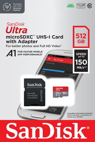 Sandisk microSDXC Card 512GB Sandisk,Ultra,Class SDSQUAC-512G-GN6MA
