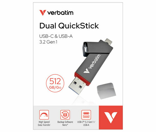 Verbatim USB 3.2 Stick 512GB Dual, QuickStick 32042 Verbatim USB 3.2 Stick 512GB Dual, QuickStick 32042