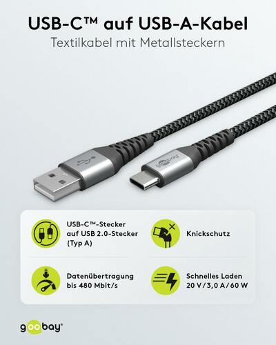 Goobay USB-C>USB-A Textilkabel 0,5m 49295 Goobay USB-C>USB-A Textilkabel 0,5m 49295