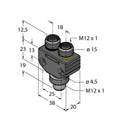 Turck 2-fach-Verteilersysteme Y-Verteiler o.Leitg. VB2-PX3-FSM4.4-2FKM4 Turck 2-fach-Verteilersysteme Y-Verteiler o.Leitg. VB2-PX3-FSM4.4-2FKM4