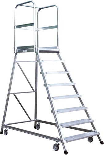 ILLER-LEITER Podestleiter fahrbar einseit.6 Stahl-Git. 46373