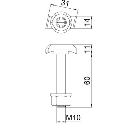 OBO Bettermann Vertr Hakenkopfschraube M10x60mm MS40HB M10x60 ZL