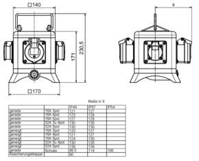 Bals Elektrotech. Tragbarer Verteiler Vollgummi IP44 57143