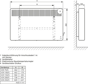 Vaillant Raumheizer 2,0kW 450x738x100 weiß VER 200/5