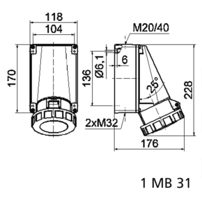 Bals Elektrotech. Wandsteckdose 63A 4p 400V 6h IP67 11052