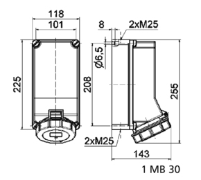 Bals Elektrotech. Wandsteckdose 32A 4p 400V bis 440V 3h IP67 11556