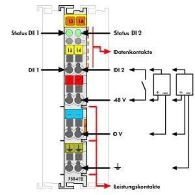 WAGO GmbH & Co. KG Digitale Eingangsklemme 2-Kanal DC48V 3.0ms 750-412