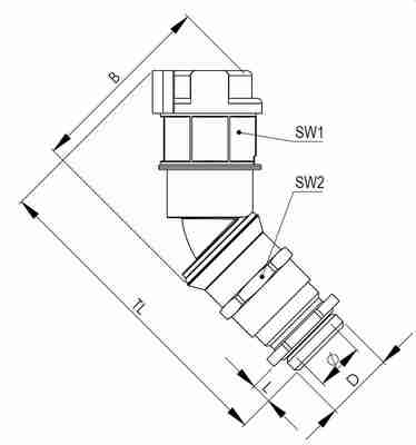 Wiska Wellrohrverschraubung NW29 45Grd.schwarz EMBF45CG-29-32-BK