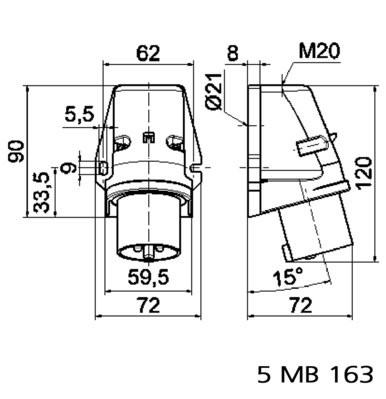 Bals Elektrotech. Wandgerätestecker 16A 3p 230V 6h IP44 24423