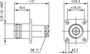 Telegärtner N-Kabeleinbaubuchse mit Flansch G1 (RG-5 100024105