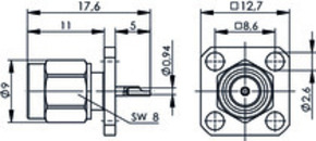 Telegärtner SMA-Einbaustecker mit Flansch 100024628
