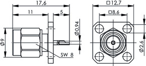 Telegärtner SMA-Einbaustecker mit Flansch 100024628