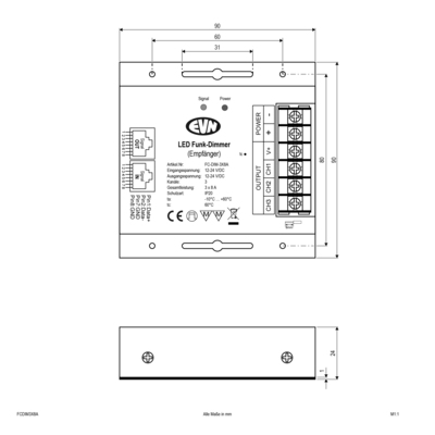 EVN Lichttechnik Funk-Dimmer-Controller 12/24V-3x8A IP20 FCDIM3X8A