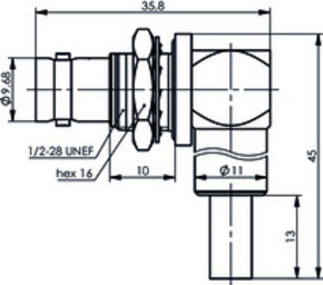 Telegärtner BNC-Kabelwinkeleinbaub. 50 Ohm RG58C/U(G1) 100023373