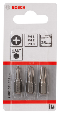 Bosch Power Tools Schrauberbit-Set, Extra Hard 3-tlg. PH1 PH2 2607001752