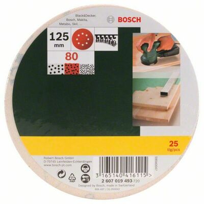 Bosch Power Tools Schleifblatt-Set 125mm,80,VE25 2607019493