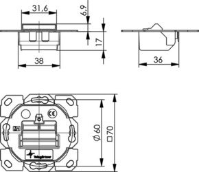 Telegärtner Modul-Aufn. 1-/2-fach UP/0 BR f.Schalterprogr. 100021426