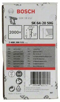 Bosch Power Tools Senkkopf-Stift SK64 20G, 50mm 2608200531