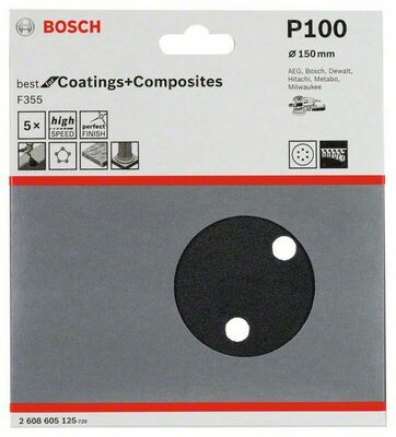 Bosch Power Tools PRO F355 Schleifblatt, 150 mm, G100, 5-tlg. 2608605125