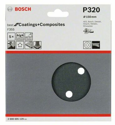 Bosch Power Tools PRO F355 Schleifblatt, 150 mm, G320, 5-tlg. 2608605129