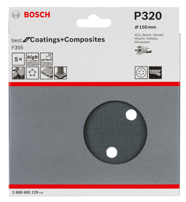 Bosch Power Tools PRO F355 Schleifblatt, 150 mm, G320, 5-tlg. 2608605129