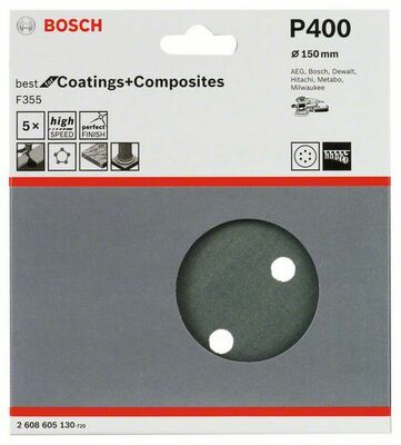 Bosch Power Tools PRO F355 Schleifblatt, 150 mm, G400, 5-tlg. 2608605130