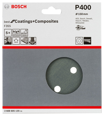 Bosch Power Tools PRO F355 Schleifblatt, 150 mm, G400, 5-tlg. 2608605130