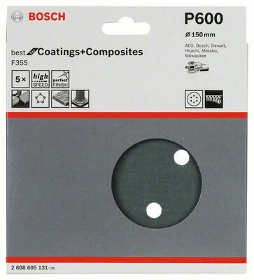 Bosch Power Tools PRO F355 Schleifblatt, 150 mm, G600, 5-tlg. 2608605131