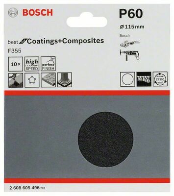 Bosch Power Tools Schleifblatt F355 115 mm, 60,VE10 2608605496