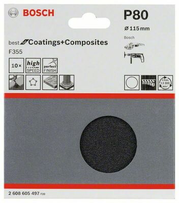 Bosch Power Tools Schleifblatt F355 115 mm, 80,VE10 2608605497