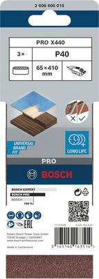 Bosch Power Tools PRO X440 Schleifband, 65 x 410 mm, G40, 3-tlg. 2608606015