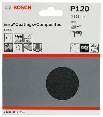 Bosch Power Tools Schleifblatt F355 125 mm, 120,VE10 2608606757