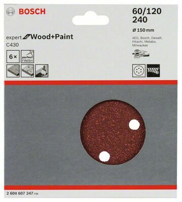 Bosch Power Tools Schleifblatt C430 150mm,60,120,240 2608607247