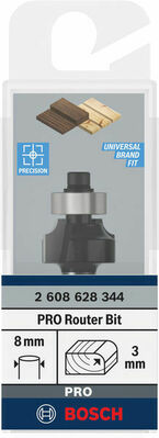 Bosch Power Tools PRO Abrundfräser, R 3, Schaft 8 mm 2608628344