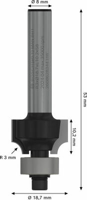 Bosch Power Tools PRO Abrundfräser, R 3, Schaft 8 mm 2608628344