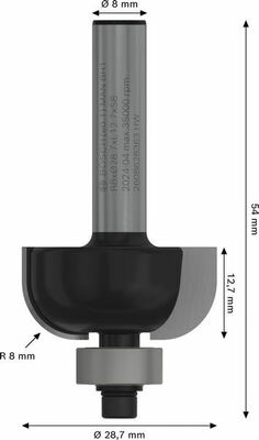 Bosch Power Tools PRO Hohlkehlfräser, R 8, Schaft 8 mm 2608628363