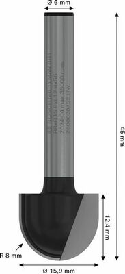 Bosch Power Tools PRO Hohlkehlfräser, R 8, Schaft 6 mm 2608628452