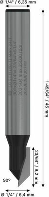Bosch Power Tools PRO V-Nutfräser, 90° x 1/4, Schaft 1/4 2608628630