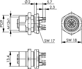 Telegärtner STX M12x1 EBB D-kod. Cat.5 100007432