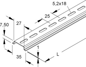 Niedax Tragschiene Hut-Profil, gelocht 2933/2 VL