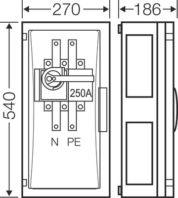 Hensel Lastschaltergehäuse 250A,3pol. +PE+N FP 5312