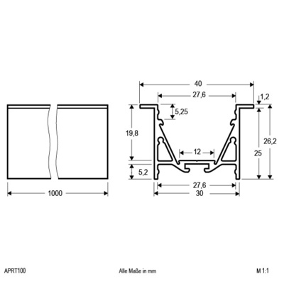 EVN Lichttechnik Alu-Profil 100cm Alu eloxiert APRT100