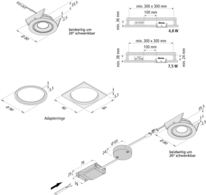 Hera LED-Einbauleuchten Set 230mA chr-mt dim 61001475301