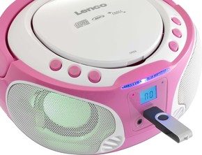 LENCO UKW-Radio CD/MP3 tragbar USB,Mikrofon SCD-650 pink