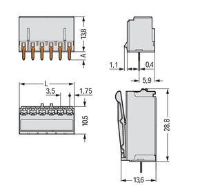 WAGO GmbH & Co. KG THT-Federleiste gerade 3,5mm,lichtgrau 2091-1308